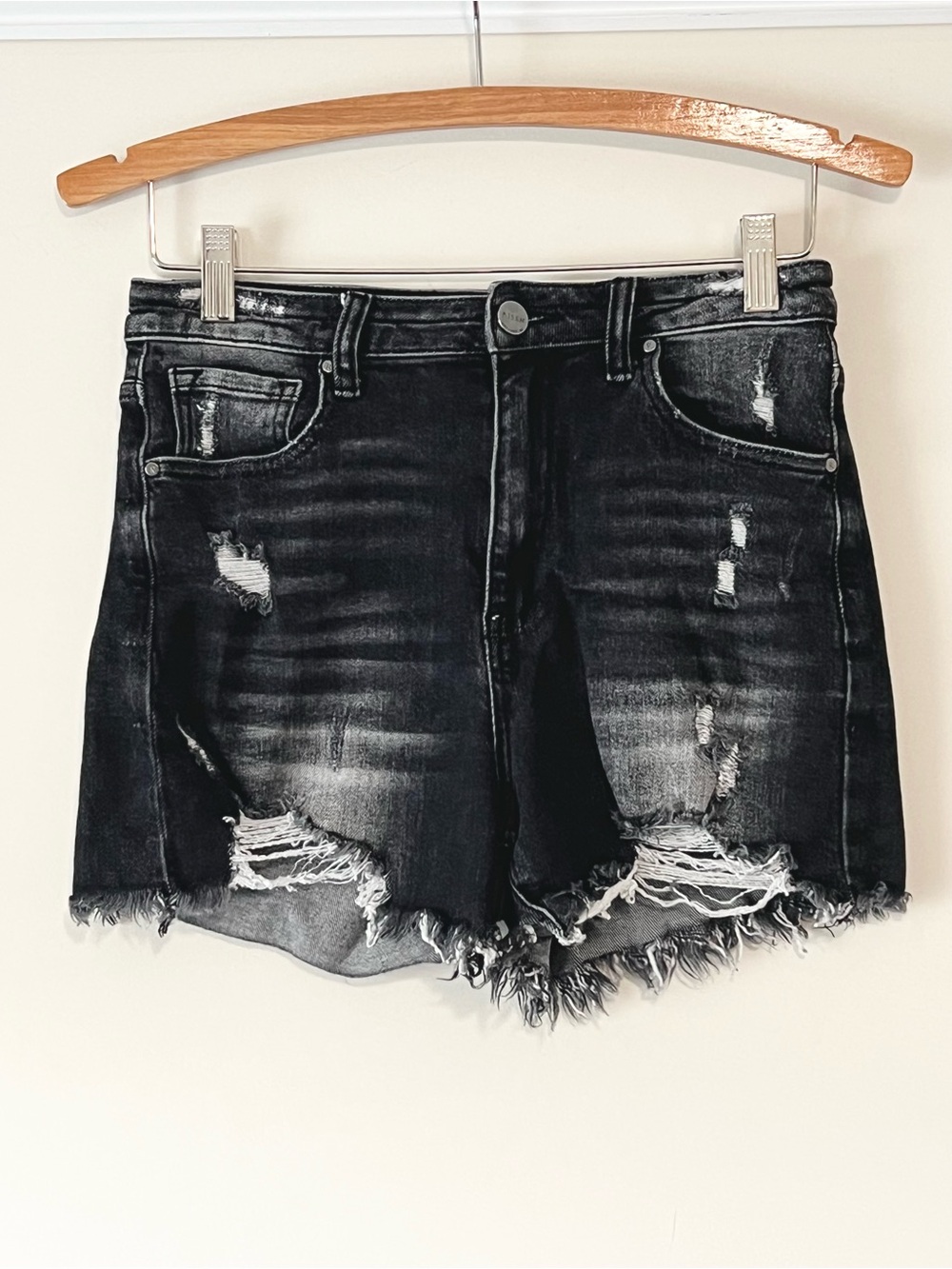 Risen Distressed Black Denim Jean Shorts
